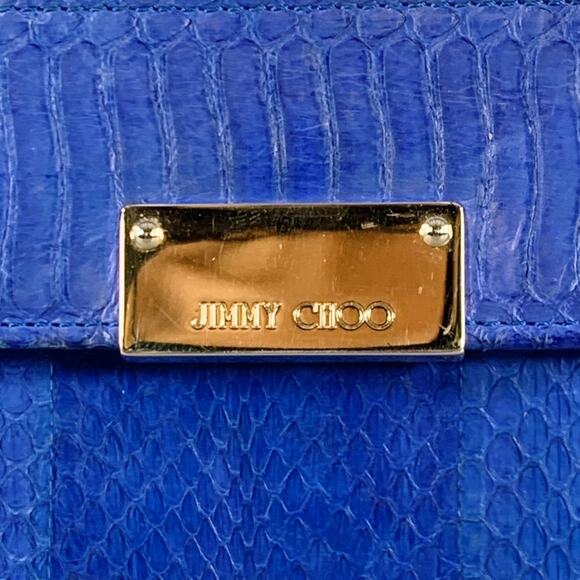 JIMMY CHOO Blue Silver Snake Skin Leather Clutch Handbag - Picture 2 of 6